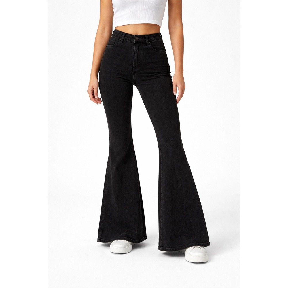 Judy Blue Black Pull On Super Flare Jeans 14W High Rise Bell Bottom Denim